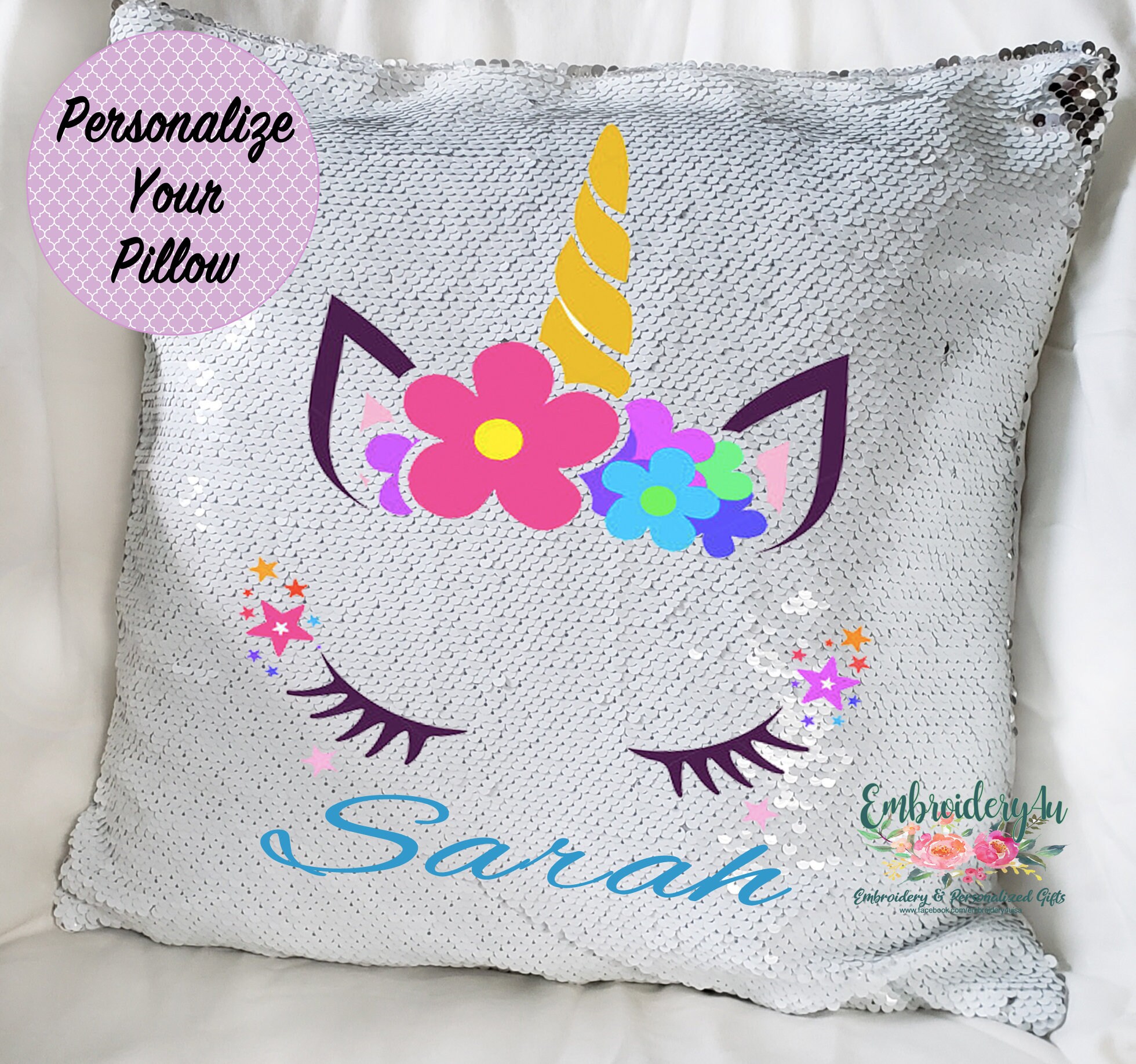 Personalized Unicorn Sequin Pillowunicorn Face Pillow Multiple Designsunicorn Pillowsequin Pillowcustom Sequin Pillowbedroom Accessory Etsy