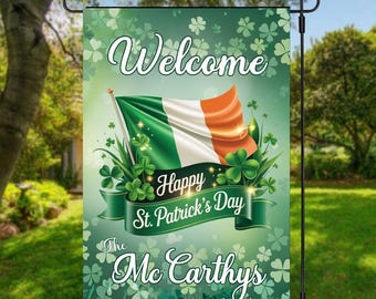 Personalized Irish St. Patrick’s Day Garden Flag | Irish Flag | 12.5x18 Outdoor Flag | Custom Name Irish Decor | St. Patrick's Day Decor
