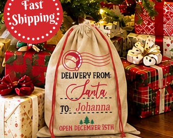 Personalized Santa Present Sack | Kids Custom Christmas Gift Bag | Santa Sack  | Personalized Christmas Gift | Holiday Gift Sack