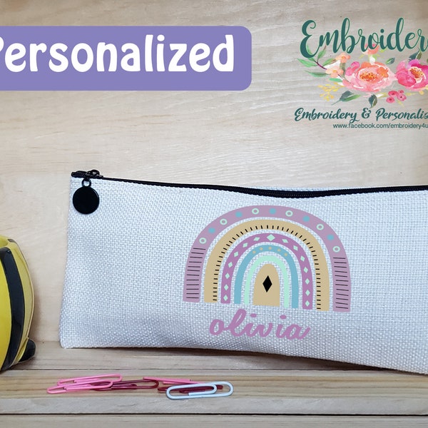 Personalized Pencil Case|Kids Pencil Case|Boho Rainbow Case|Custom Name Pencil Case|Kids Party Gifts|Bridesmaid Gift|Makeup Bag|Teacher Gift