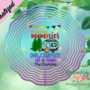 Personalized Making Memories Camper Wind Spinner|Campsite Decor|Camping Decor|Hanging Wind Spinner|Campsite Decorations|Metal Wind Spinner
