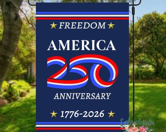 America 250 Ribbon Garden Flag|250 Years Freedom|1776–2026 Patriotic Garden Flag|USA Semiquincentennial Decor|Fourth of July Yard Flag