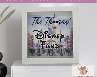 Personalized Disney Fund Savings Bank|White Wooden Shadow Money Box|Coin Box|Savings Box|Wedding|Kids Savings|Keepsake Gift|6.5x6.5" Box