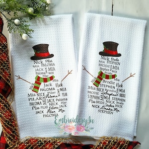 Personalized Snowman Name Kitchen Waffle Towel|Parent Gift|Grandparent Gift|Christmas Towel|Snowman Name Towel