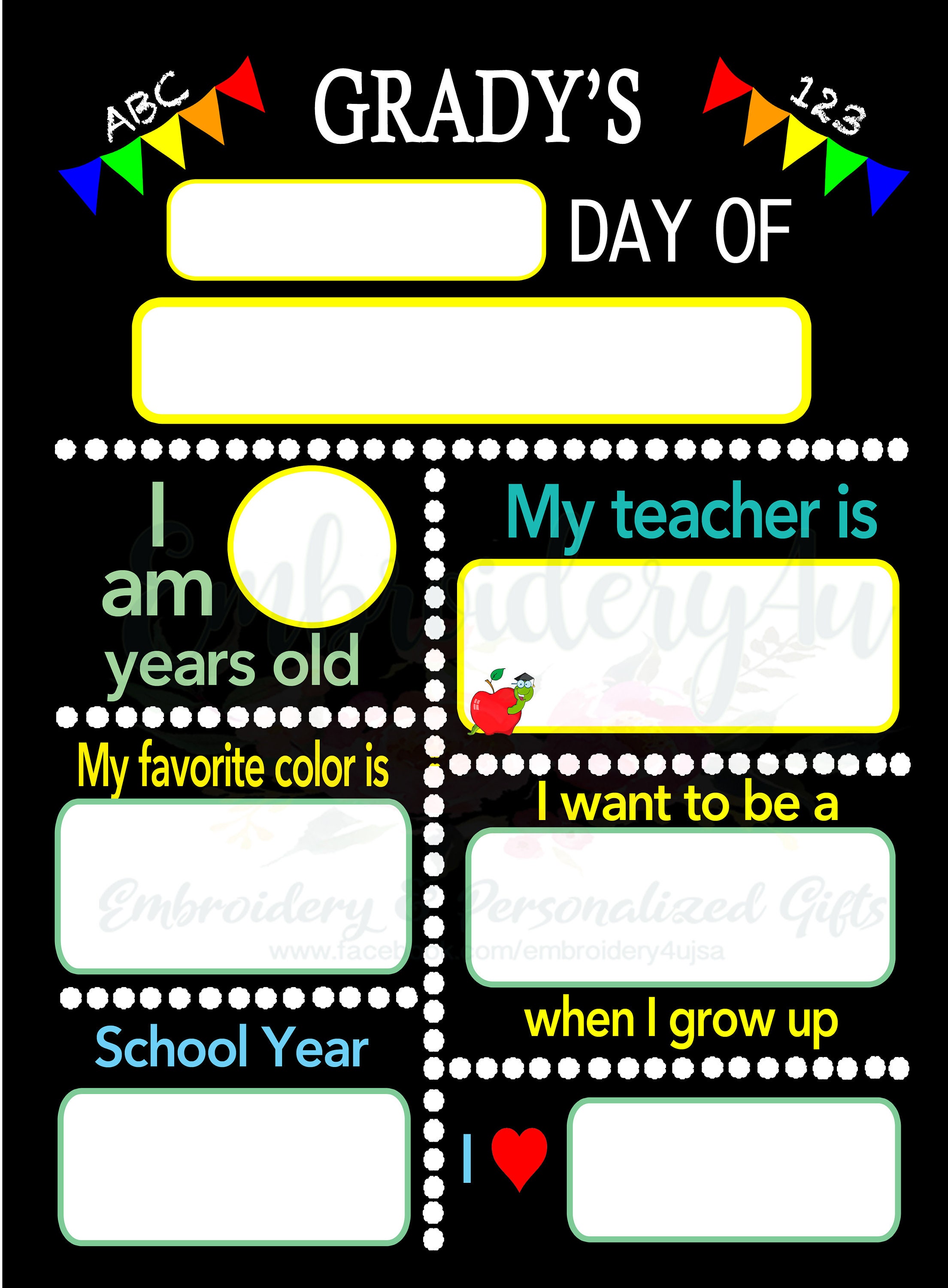 PERSONALIZED My First Day of School Dry Erase Boardmy Last Etsy