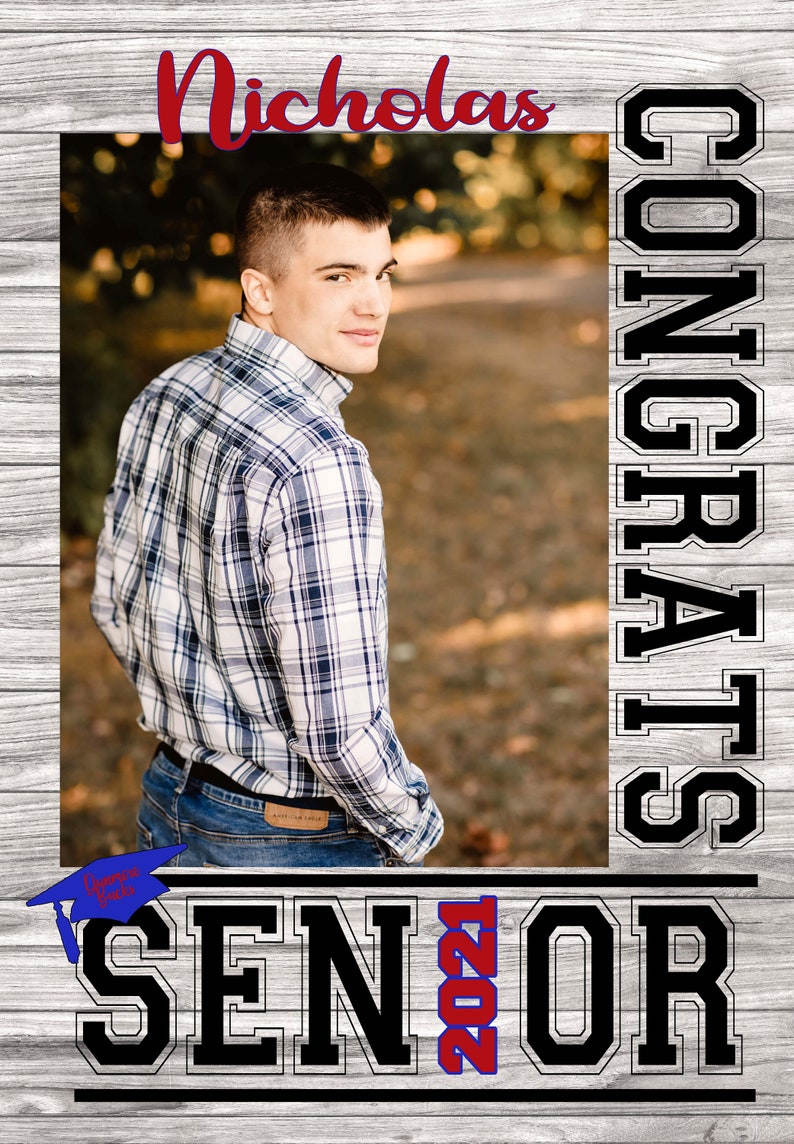 May include: A graduation announcement with a photo of a young man in a plaid shirt. The text "Nicholas" is in red at the top of the image. The text "CONGRATS" is in black on the right side of the image. The text "SENIOR 2021" is in black with a blue "2021" at the bottom of the image.