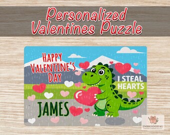 Personalized Kids Valentines Puzzle|Cute Dinosaur Puzzle|Kids Valentine Puzzle|Valentines Gift|Kids Valentines Gift|Cardboard Puzzle