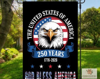 America 250 Years Garden Flag|God Bless America|1776–2026 Patriotic Garden Flag|USA Semiquincentennial Outdoor Decor|Fourth of July Flag