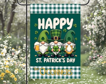 Personalized St. Patrick’s Day Garden Flag | Gnome Design | 12.5x18 Outdoor Flag | Custom Name Irish Decor | St. Patrick's Day Decor