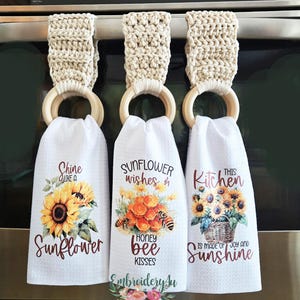 Crocheted Wooden Ring Kitchen Towel Holder|Crocheted Towel Hanger|Wooden Ring Towel Holder|Stove Refrigerator Dishwasher Towel Holder