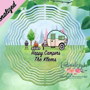 Personalized Happy Camper Wind Spinner|Welcome to Our CampsiteCamping Decor|Hanging Wind Spinner|Camping Decor|Campsite Decorations
