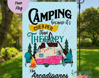 Personalized Camping Flag|Camping is Cheaper Than Therapy|RV Flag|Campsite Flag|Personalized Camping Flag|Retirement Gift|Camping Decor