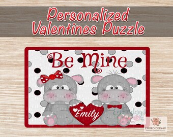 Personalized Kids Valentines Puzzle|Hippo Be Mine Valentine Puzzle|Kids Valentine Puzzle|Valentines Gift|Valentines Gift|Cardboard Puzzle