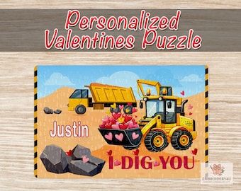 Personalized Kids Valentines Puzzle|Excavator Valentine Puzzle|Kids Valentine Puzzle|Valentines Gift|Kids Valentines Gift|Cardboard Puzzle