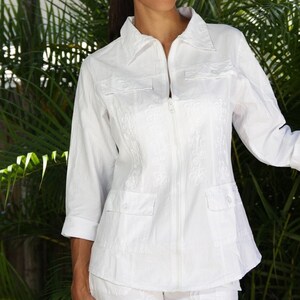 KEVAH Organic Woven Cotton Embroidered Zippered Retro Jacket Top