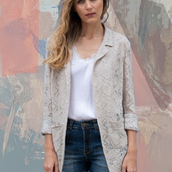 SOFIA Organic Baumwolle Cotton Lace Leaf  Pattern  Attire Jacket