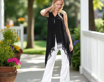 KASIDI Bio Gaze Baumwolle Boho Long Bolero Black Duster M