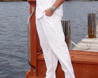 Pantalon homme blanc nautique en coton tissé biologique SAYRUS Long