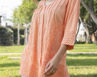 Artisanal Embroidery CHIA  Crochet Trims Organic Cotton  Ibiza Tunic