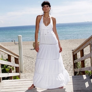 YACHT CLUB Organic Gauze Cotton Crochet  Nautical Wedding Maxi  Halter Dress