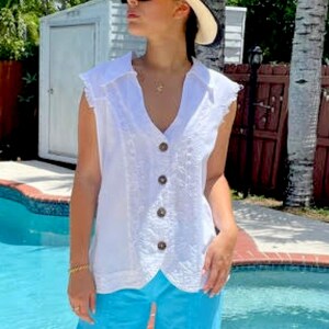 LOTYA Organic Cotton Embroidered Western Country Boho Vest White