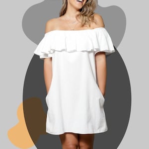 ALGECIRAS Off-On Shoulders Organic Woven Cotton Ruffles Tunic Dress