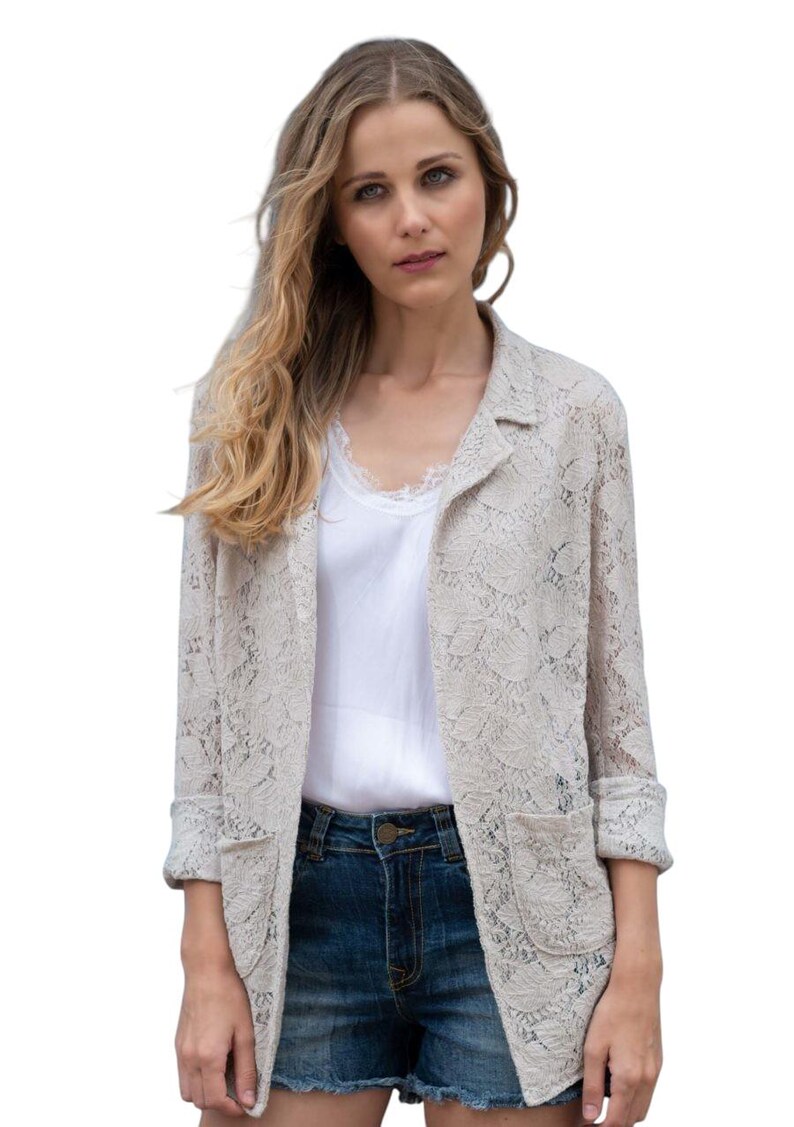 SOFIA Organic Baumwolle Cotton Lace Leaf Pattern Attire Jacket image 2