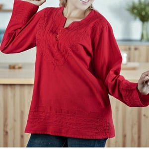 LULU Organic Woven Cotton  Embroidered Long Sleeves  Oversized Tunic
