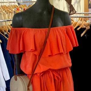 INESSA Organic Cotton  Ruffle Off-On The-Shoulders Short Romper