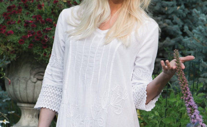 AGNESCA Organic Gauze Cotton Embroidered Lace Retro Ibiza Tunic
