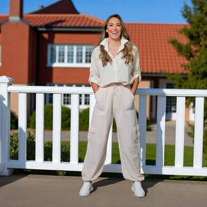 DEFNE Organic Gauze Cotton High Waist Retro Cargo Pants