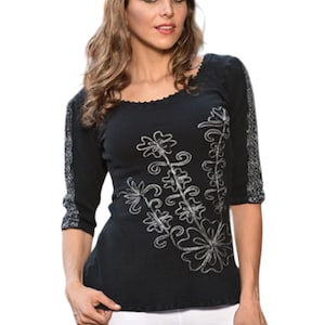 CELI Organic Pima Cotton Crochet knit Half Sleeves Embroidered Shirt