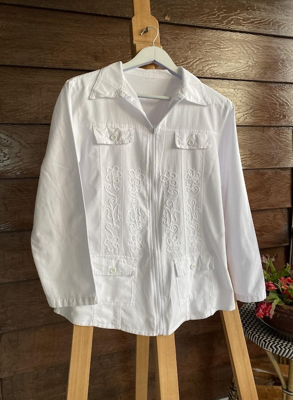KEVAH Organic Woven Cotton Embroidered Zippered Retro Jacket Top