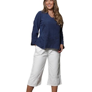 Organic Woven Cotton Embroidered Straight Capri Pants 2X