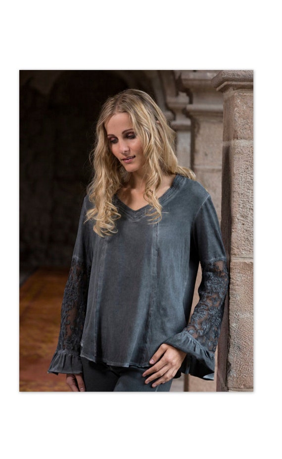 AGNESCA Organic Gauze Cotton Embroidered Lace Retro Ibiza Tunic