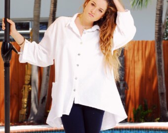 KAYMI  Low High Organic Cotton Cute Long Sleeve Country Tunic Top