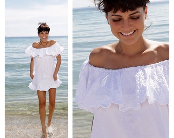 RAYMI Organic Woven Cotton Charming- Off Shoulders Tunic  Mini Dress