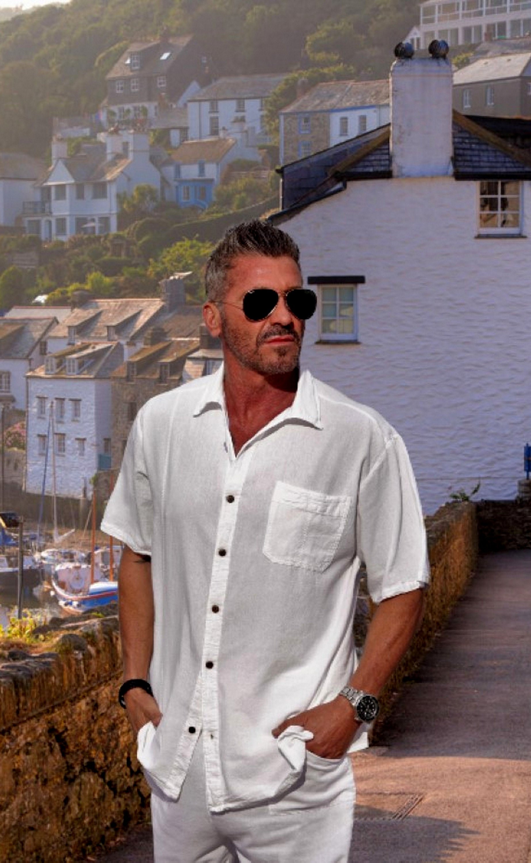 mens gauze button down shirt