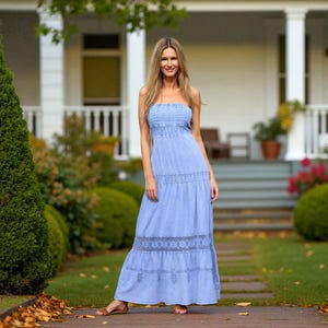 AVE BLANCA Organic Gauze Cotton Crochet Lace Beach Wedding Dress