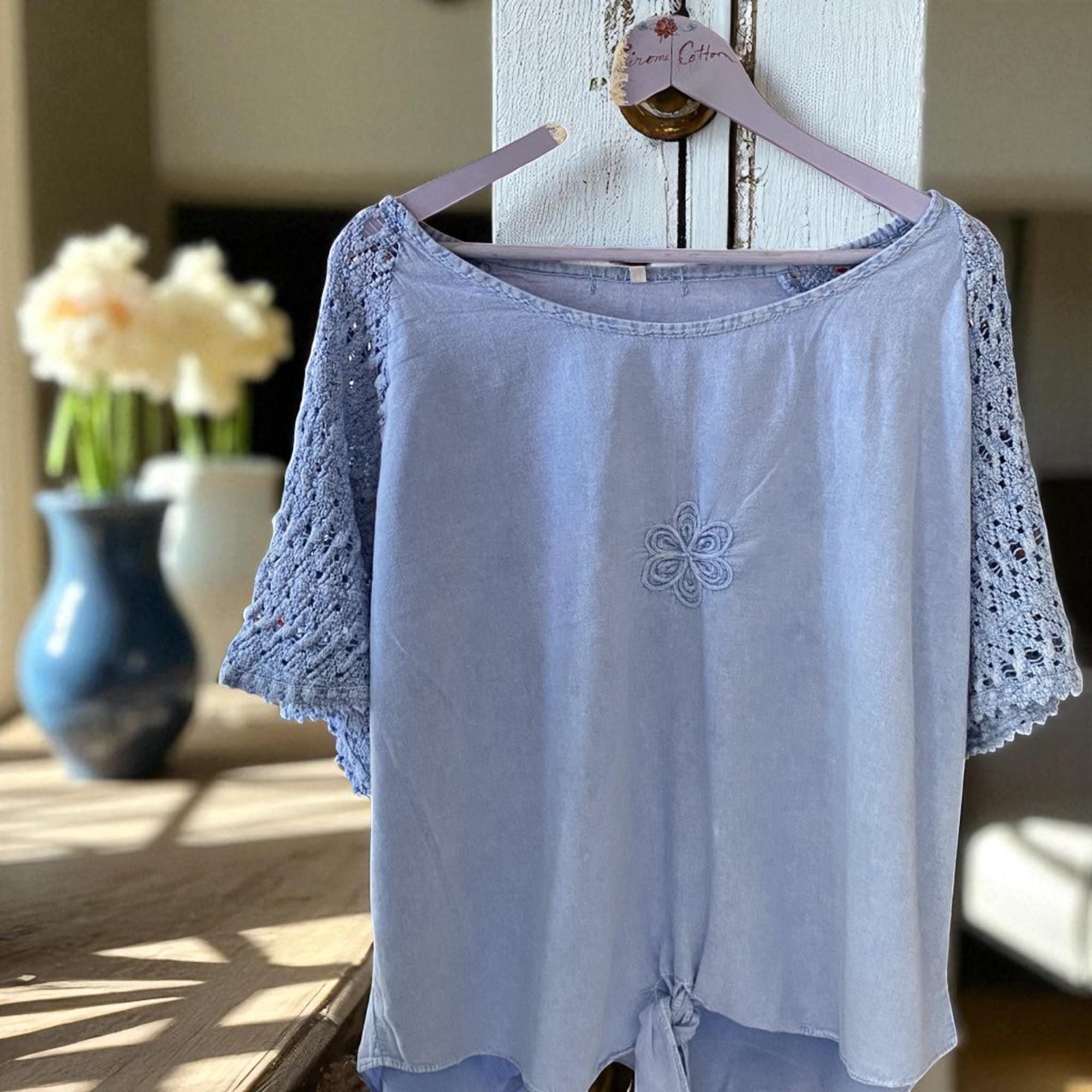 Organic Gauze Cotton Crochet NINA Boat Neckline Dolman