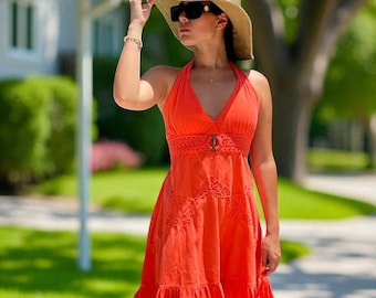 HAYLLI Organic Cotton V Neckline Sexy Short Nautical Dress