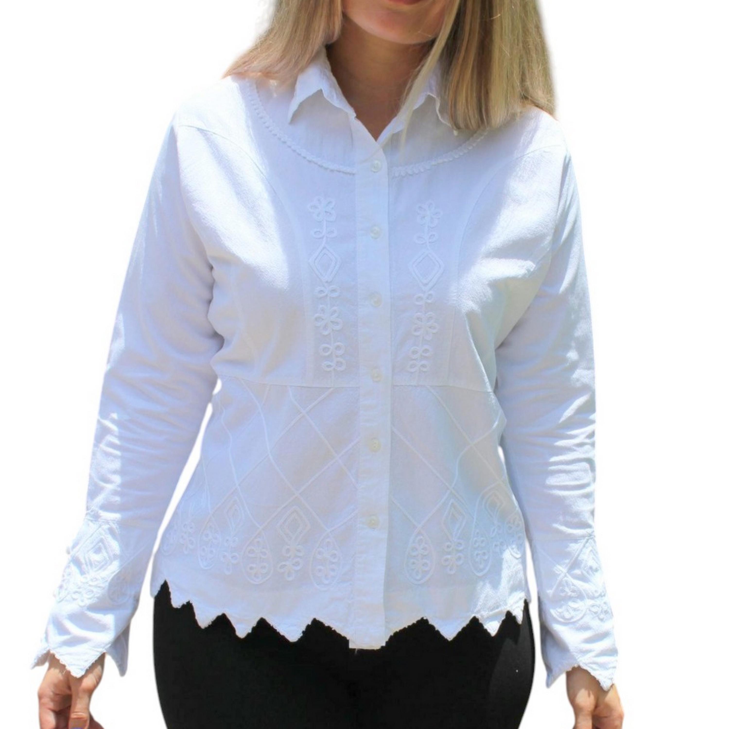 【AULA】TRIANGLE COTTON BLADE BLOUSE SABI Woven Cotton Embroidered Scalloped Edges Collared Blouse 1X