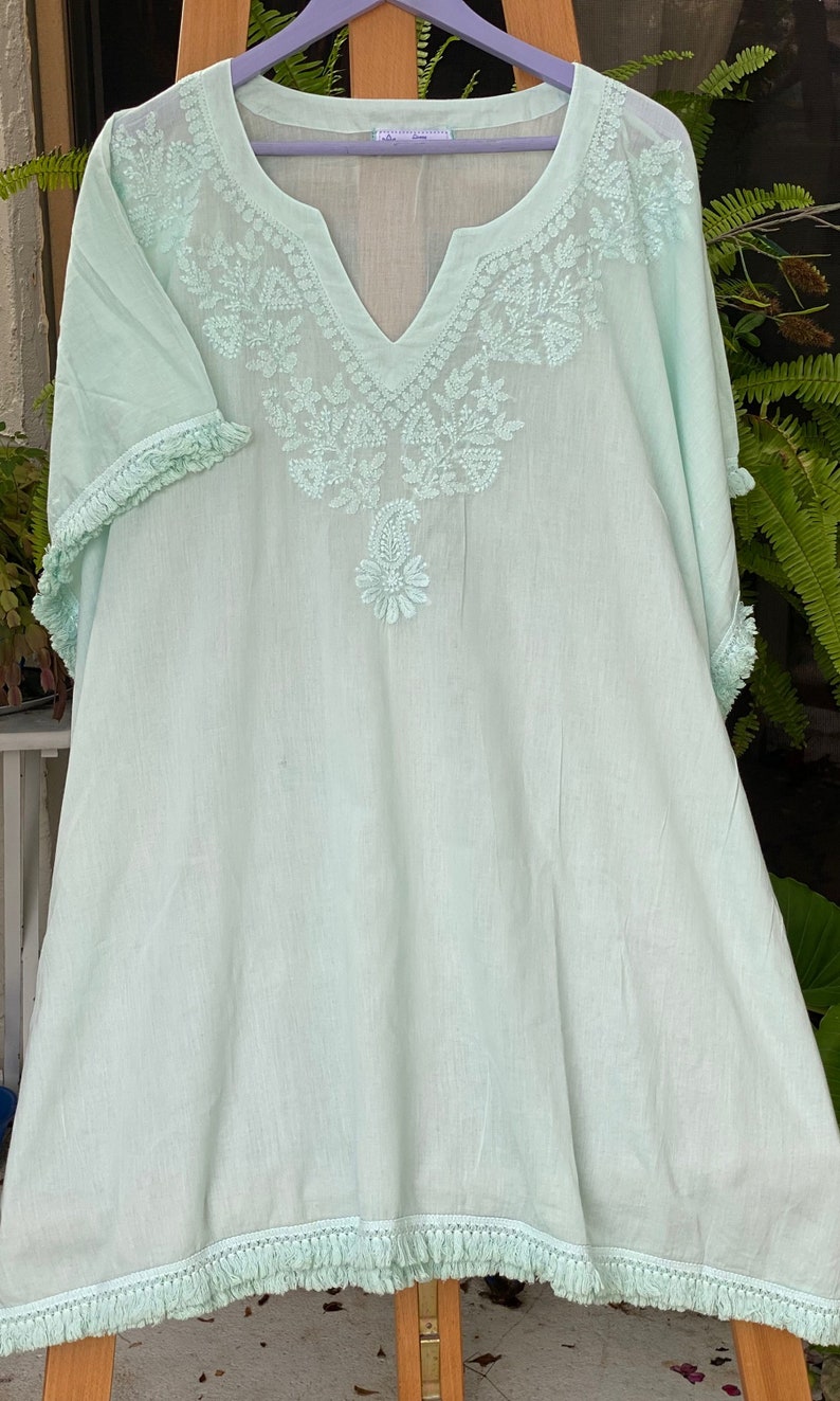 SALLY Organic Fine Cotton Embroidery Beach Cover Up Tunic O/S image 6