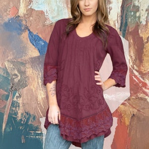 LITZY Organic Gauze Cotton  Embroidered Lace South Western Tunic
