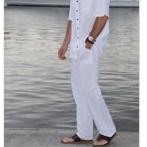 SAYRUS Organic Woven Cotton  Long Men's Nautical White Men Pants