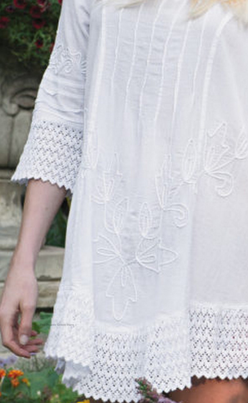 AGNESCA Organic Gauze Cotton Embroidered Lace Retro Ibiza Tunic