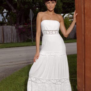AVE BLANCA Organic Gauze Cotton Crochet Lace Beach Wedding Dress