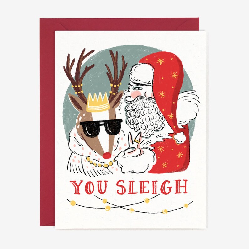 You Sleigh Christmas Card // Whimsical Funny Slay Slang Trend Etsy