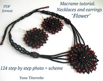 Macrame tutorial. Necklace and earrings "Flower"