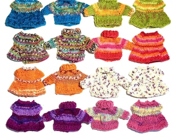 Clothing to Fit 5”  Frog or Mouse. Hand Knitted Ready to Ship, Choose Sweater or Dress
